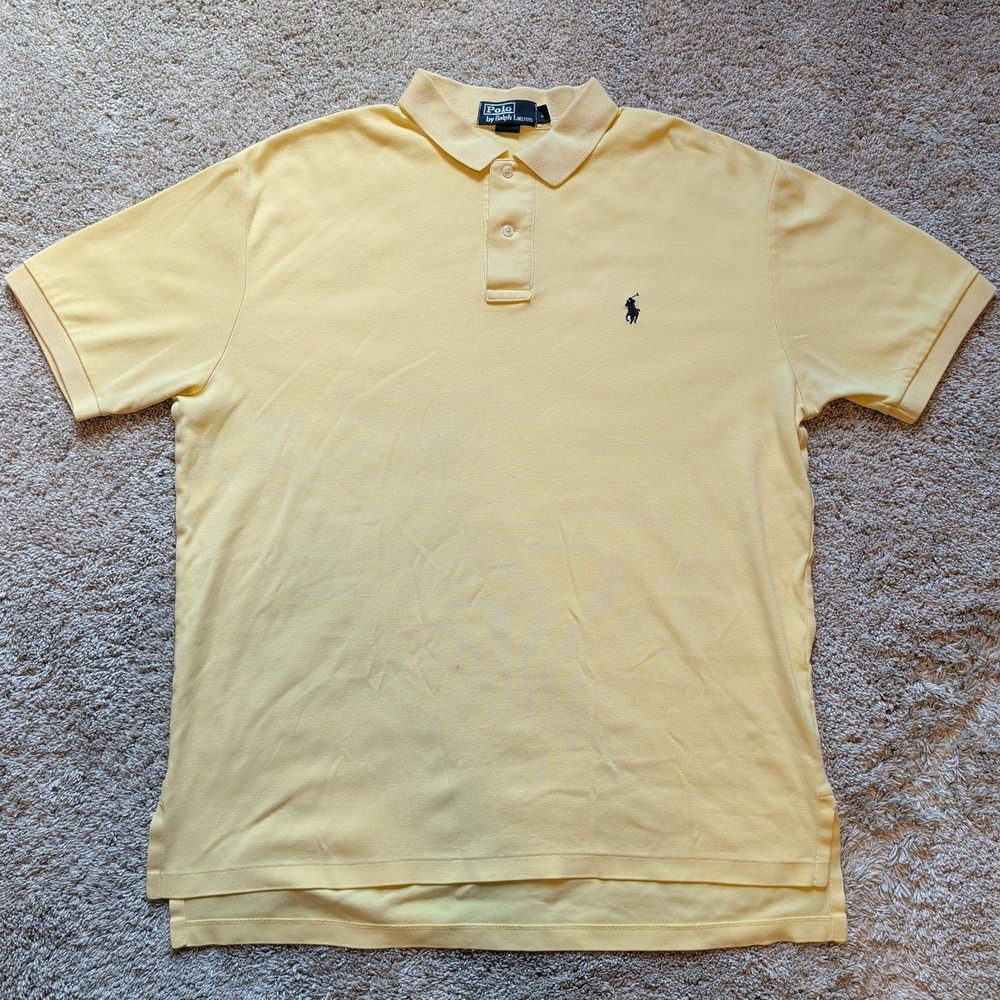 Polo Ralph Lauren Polo Shirt Mens Large Yellow Short Sleeve Cotton Pique Logo